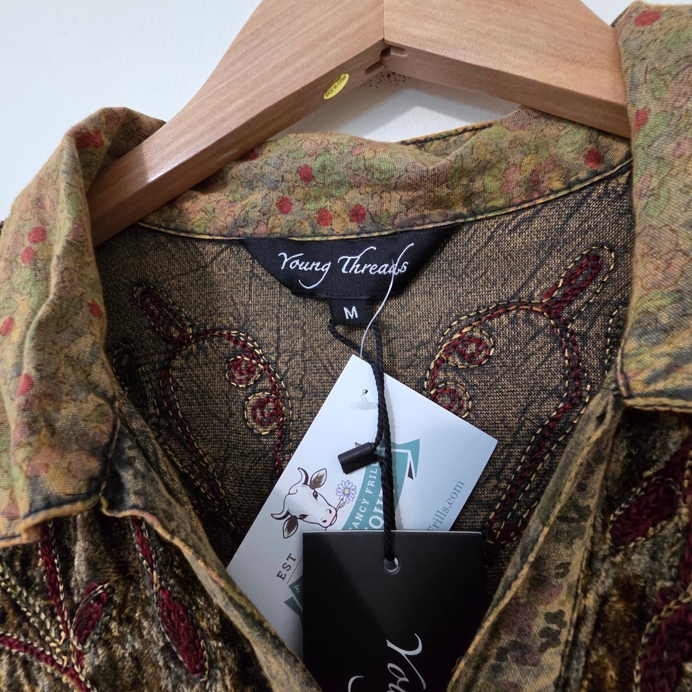 Young Threads Whimsigoth Embroidered Patchwork Shirt Dress Sz M Velvet Grunge - Picture 9 of 16